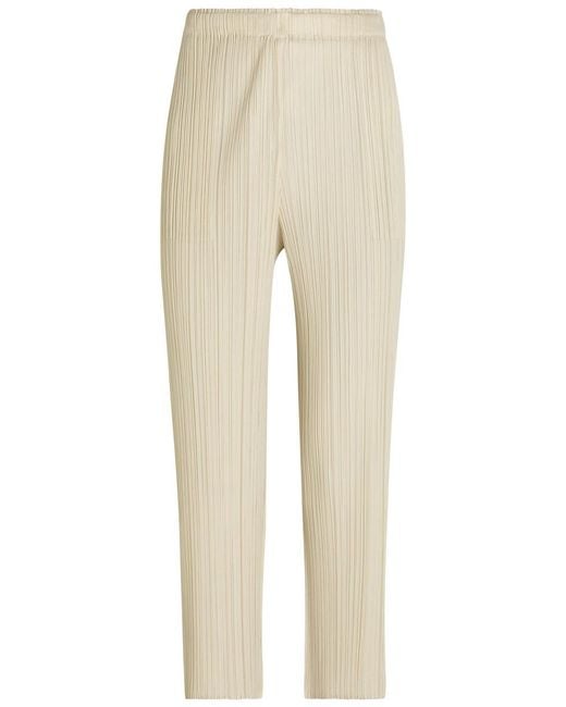 Pleats Please Issey Miyake Natural Pleated Straight-Leg Woven Cropped Trousers