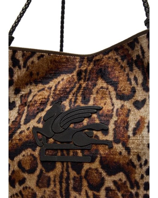 Etro Brown Libra Large Leopard Velvet And Leather Tote