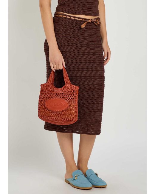 Tod's Red Manici Mini Raffia Top Handle Bag