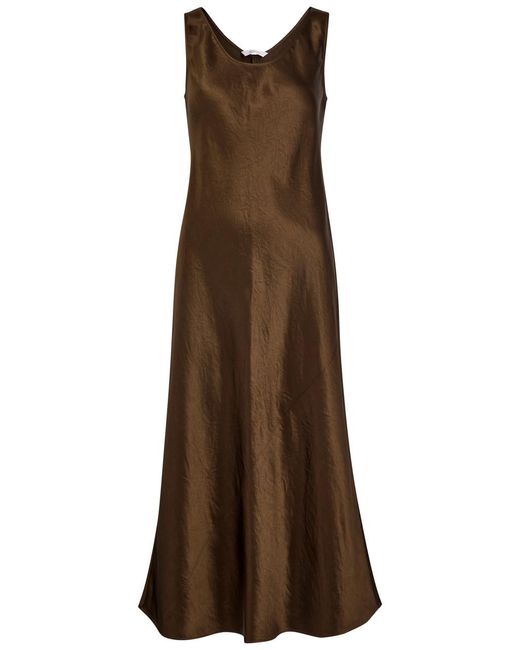 Max Mara Brown Talete Satin Midi Dress