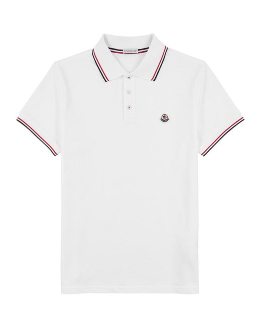 Moncler White Piqué Cotton Polo Shirt for men