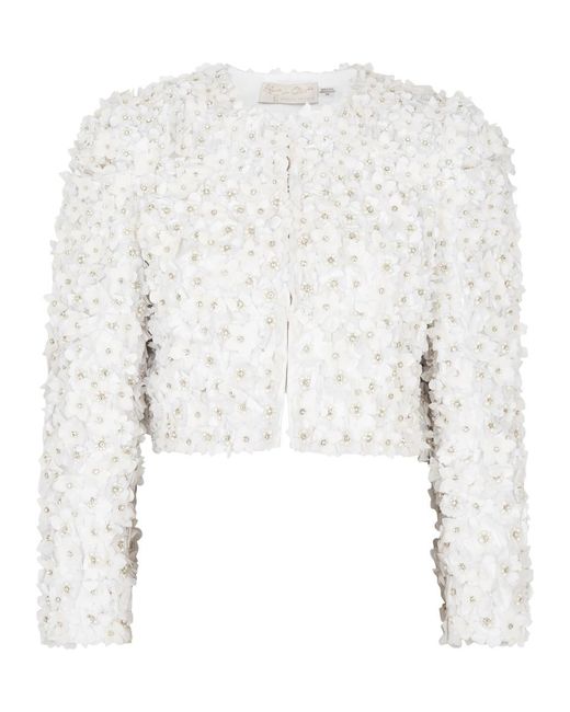 Alice + Olivia White Lorna Floral-Appliquéd Cropped Jacket