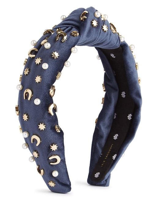 Lele Sadoughi Blue Embellished Velvet Headband