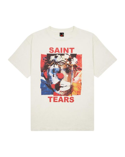 Saint Michael White Saint Mxxxxxx Tears Printed Cotton T-Shirt for men
