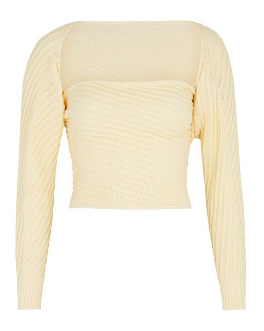 GIMAGUAS Natural Marianne Ribbed-knit Wrap Top