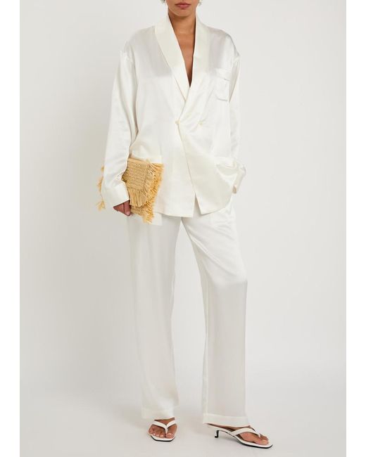 Delos White Gilbert Double-Breasted Silk Jacket