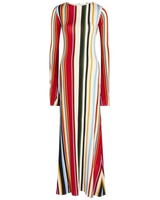 Cala De La Cruz Red Amay Striped Stretch-Jersey Maxi Dress