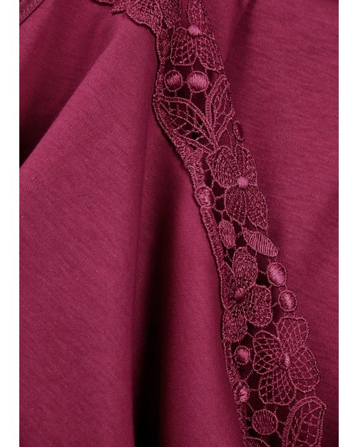 Hanro Purple Michelle Lace-Trimmed Cotton Slip Dress