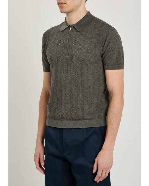 Emporio Armani Gray Fine-Knit Cotton Polo Shirt for men