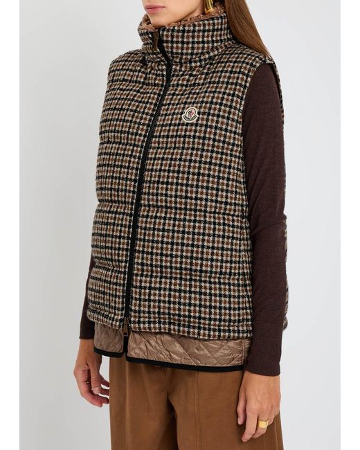 Moncler Brown Touvet Houndstooth Quilted Wool-Blend Gilet