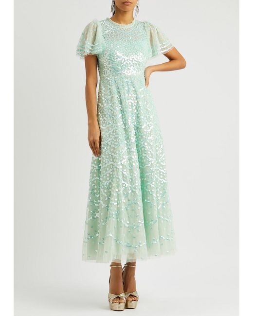 Needle & Thread Green Deco Dot Sequin-Embellished Tulle Dress