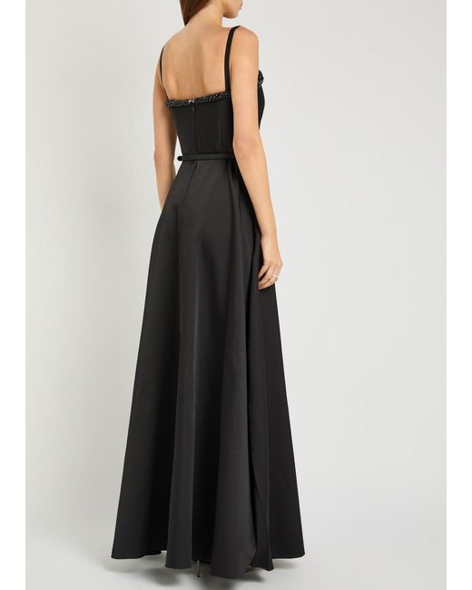 Roland Mouret Black Curved Crystal-Embellished Taffeta Gown