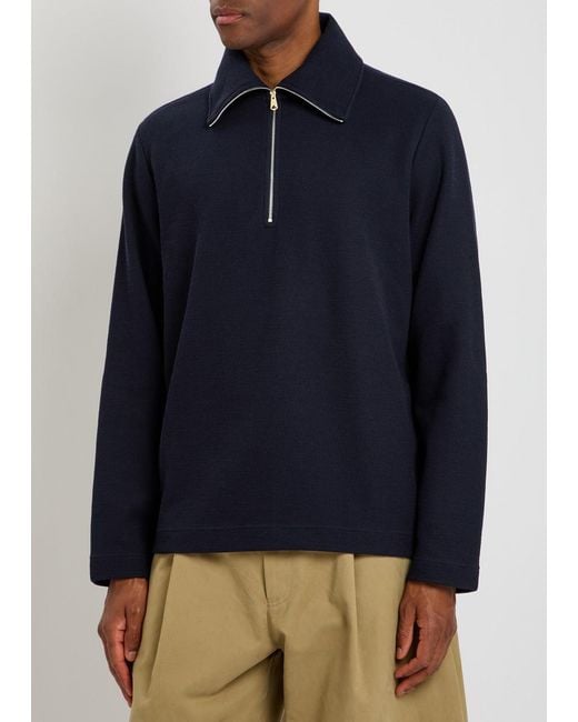 Paul Smith Blue Half-Zip Waffle Wool-Blend Jumper for men