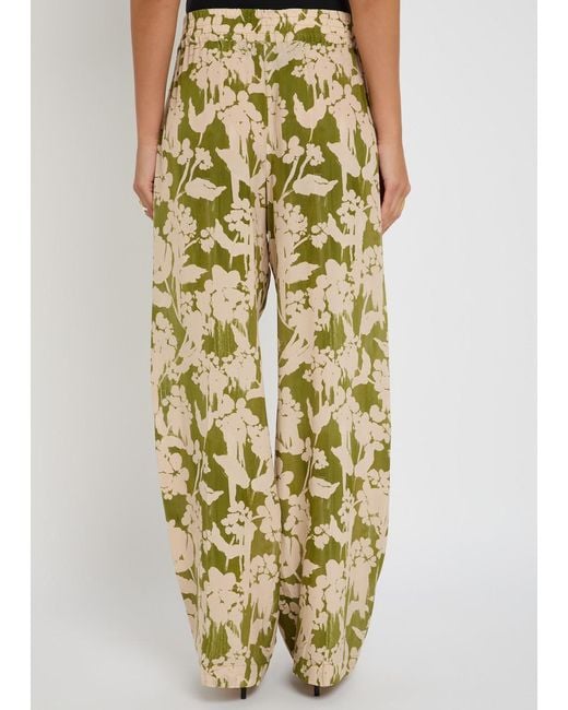 Victoria Beckham Metallic Floral-Print Silk-Crepe Trousers