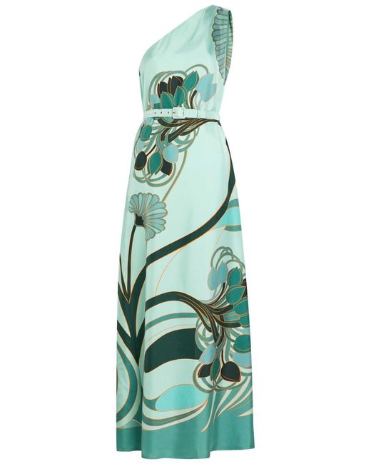 LaDoubleJ Green Roy Printed Belted Silk Maxi Dress