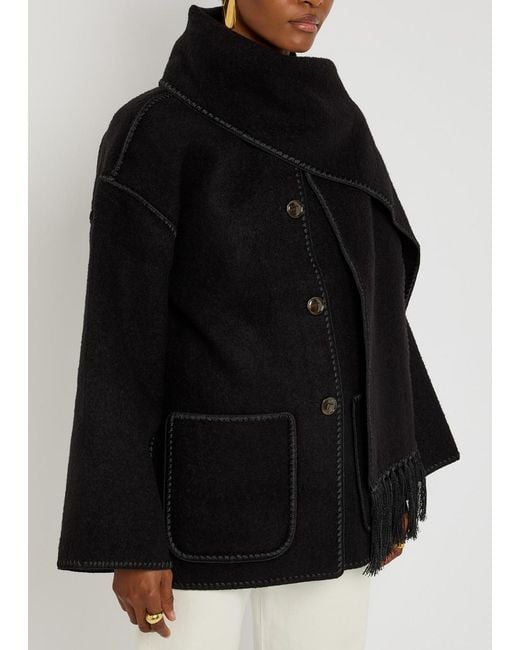 Totême Black Scarf-Effect Wool-Blend Jacket