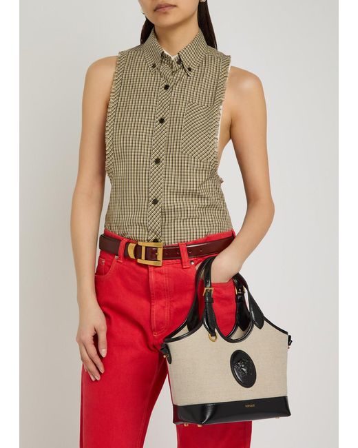 Versace Black Small Leather And Canvas Tote Bag