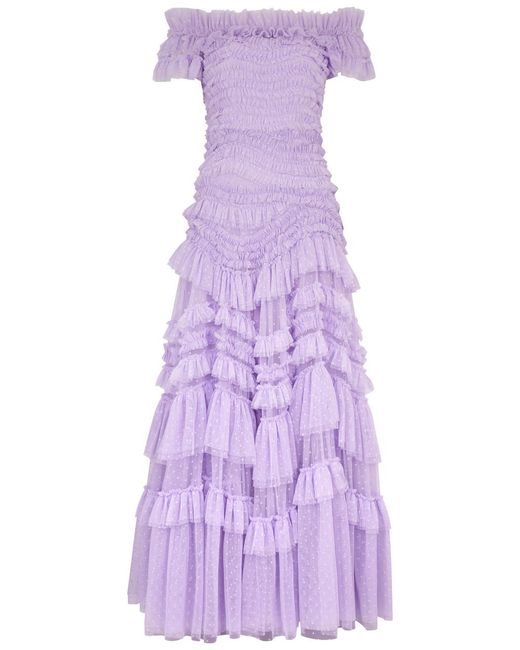 Needle & Thread Purple Wild Rose Ruffled Tulle Gown