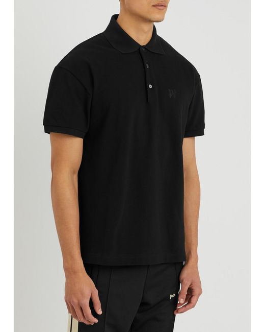 Palm Angels Black Logo-Embroidered Piqué Cotton Polo Shirt for men