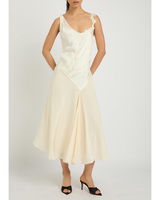 Victoria Beckham White Lace-Trim Satin Midi Dress
