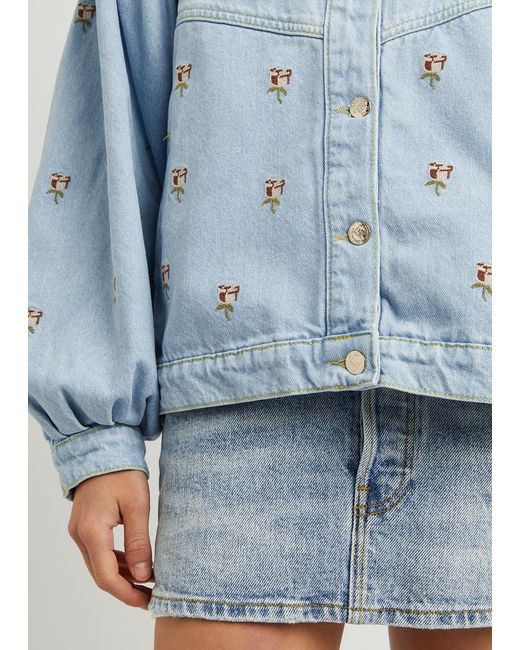 Farm Rio Blue Floral-embroidered Jacket
