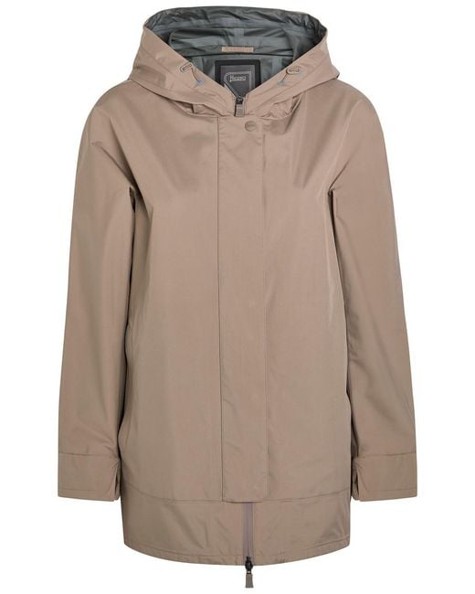 Herno Brown Hooded Brushed Shell Jacket