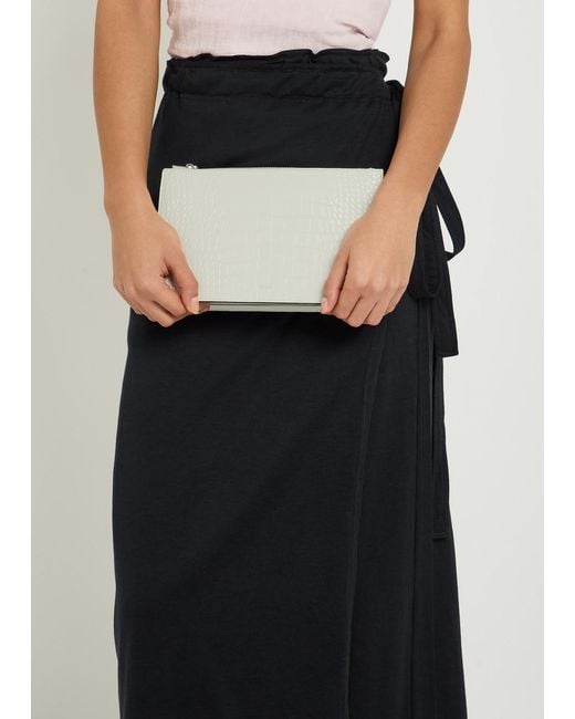 Totême  White Crocodile-Embossed Leather Clutch