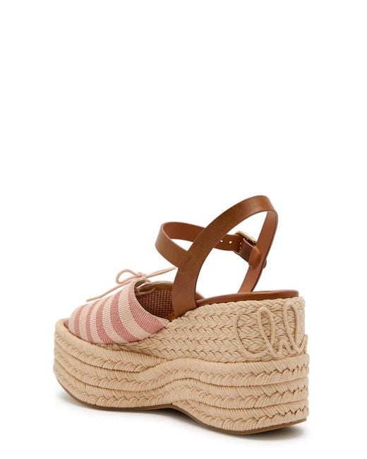 Chloé Natural Isla Striped Woven And Leather Wedge Sandals