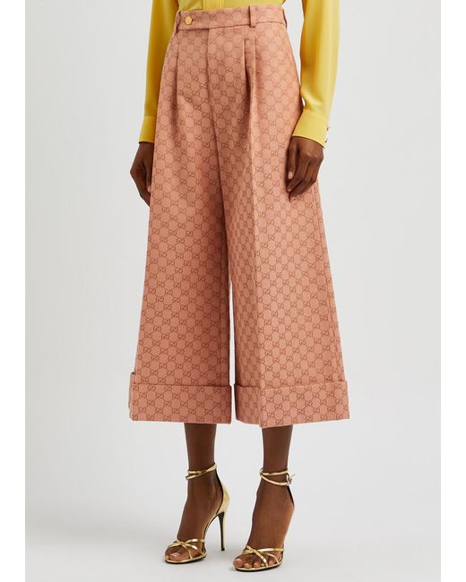 Gucci Brown gg-jacquard Cropped Trousers