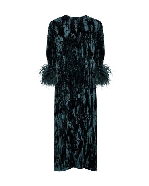 16Arlington Black Billie Feather-trimmed Velvet Midi Dress