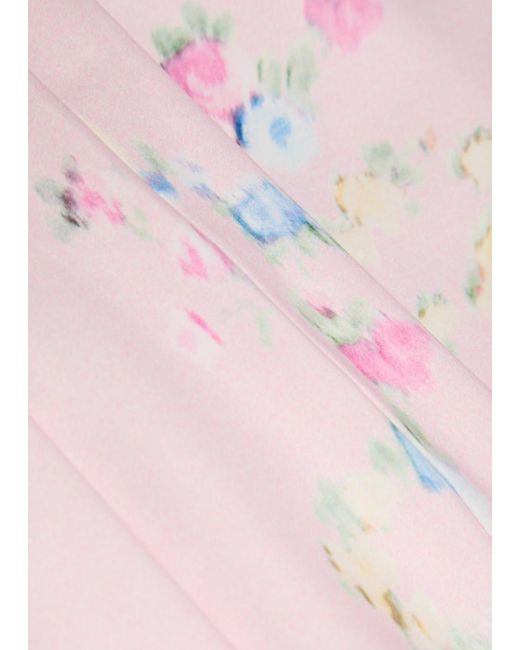 LoveShackFancy Pink Kalo Floral-Print Satin Midi Slip Skirt