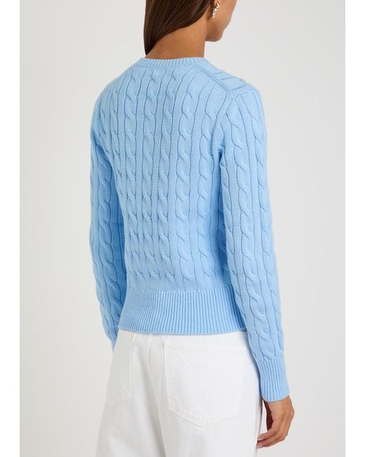 Polo Ralph Lauren Blue Logo-Embroidered Cable-Knit Cotton Jumper