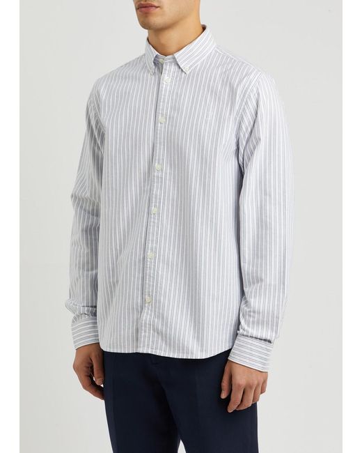 Les Deux White Kristian Striped Stretch-cotton Oxford Shirt for men