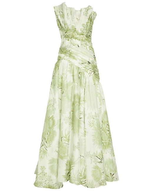 Aje. Green Reflector Floral-Print Woven Gown