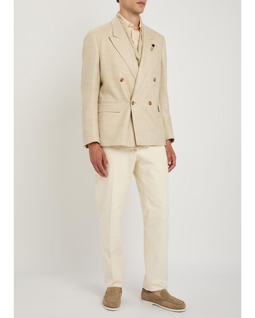 Lardini Natural Double-Breasted Wool And Silk-Blend Blazer for men