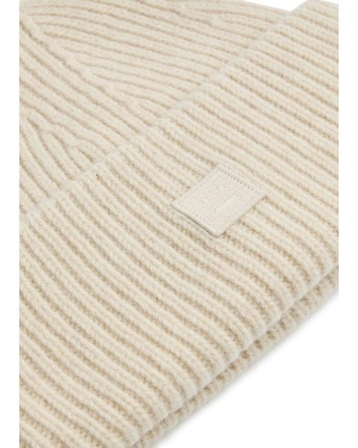 Acne Natural Logo Ribbed Wool Beanie