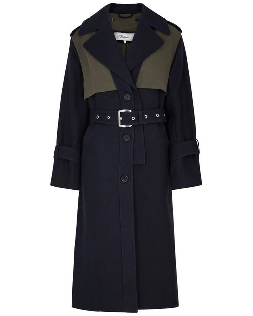 3.1 Phillip Lim Black Panelled Cotton And Linen-blend Trench Coat