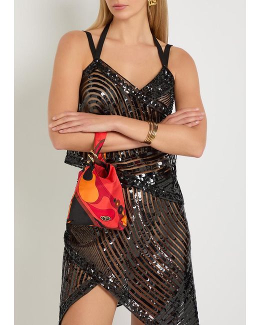 Emilio Pucci Red Emilio Printed Silk-Twill Top Handle Bag