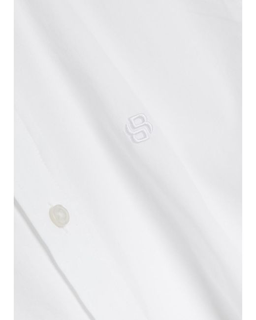 Boss White Roan Logo-Embroidered Cotton-Poplin Shirt for men