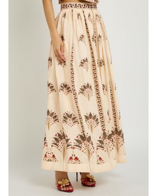 Agua Bendita Natural Tangelo Printed Linen Maxi Skirt