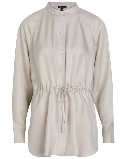 Eileen Fisher Gray Mandarin-Collar Silk Shirt