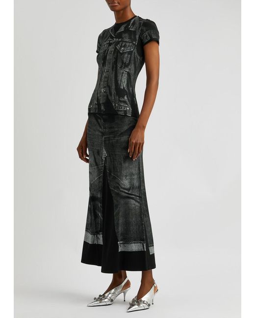 Jean Paul Gaultier Black Denim Trompe L'oeil Stretch-jersey Maxi Skirt