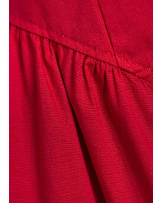 Staud Red Gwen Stretch-Cotton Poplin Mini Dress