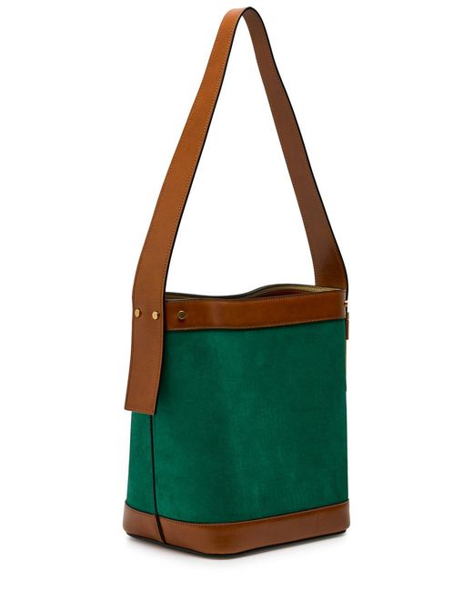 Versace Green Chain Small Leather And Suede Bucket Bag