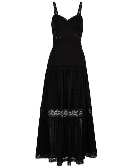 Charo Ruiz Black Giogia Lace-trimmed Cotton-blend Maxi Dress