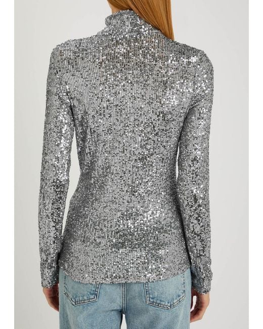 Rabanne Gray Sequin-Embellished Mesh Top