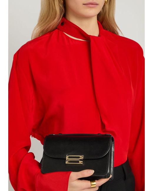 Victoria Beckham Black Dorian Mini Grained-Leather Top Handle Bag