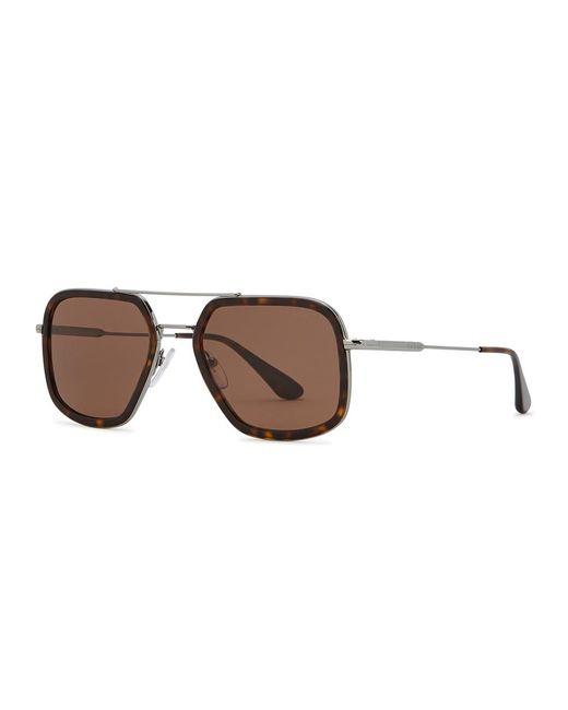 Prada Brown Aviator-Style Sunglasses-Tone, Metal, Designer-Stamped Lenses, Tortoiseshell Acetate Frame Trim for men