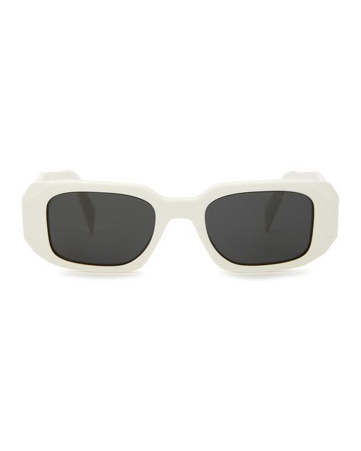 Prada White Rectangle-Frame Sunglasses, Designer-Stamped Wide Arms, 100% Uv Protection for men