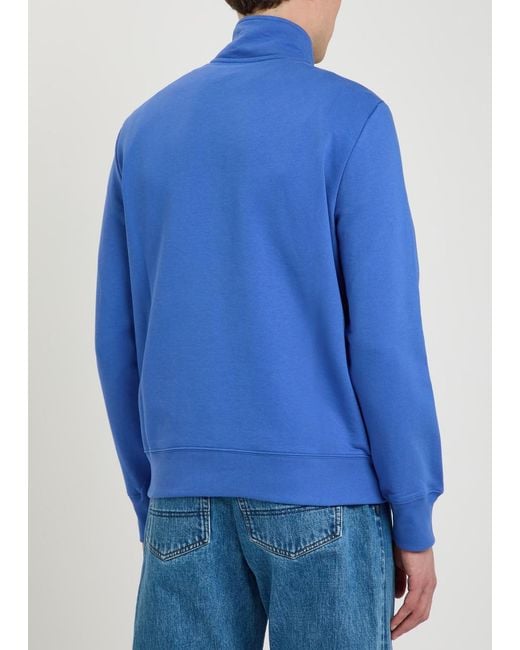 Paul Smith Blue Appliquéd Half-Zip Cotton Sweatshirt for men